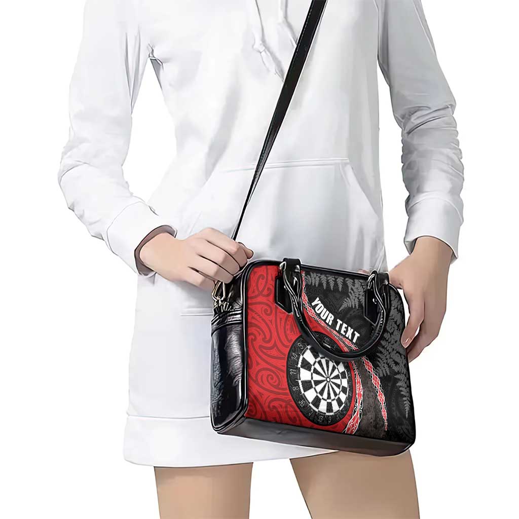 Personalised New Zealand Darts Shoulder Handbag Koru Tribal Tattoo and Silver Fern Maori Pattern Red Color