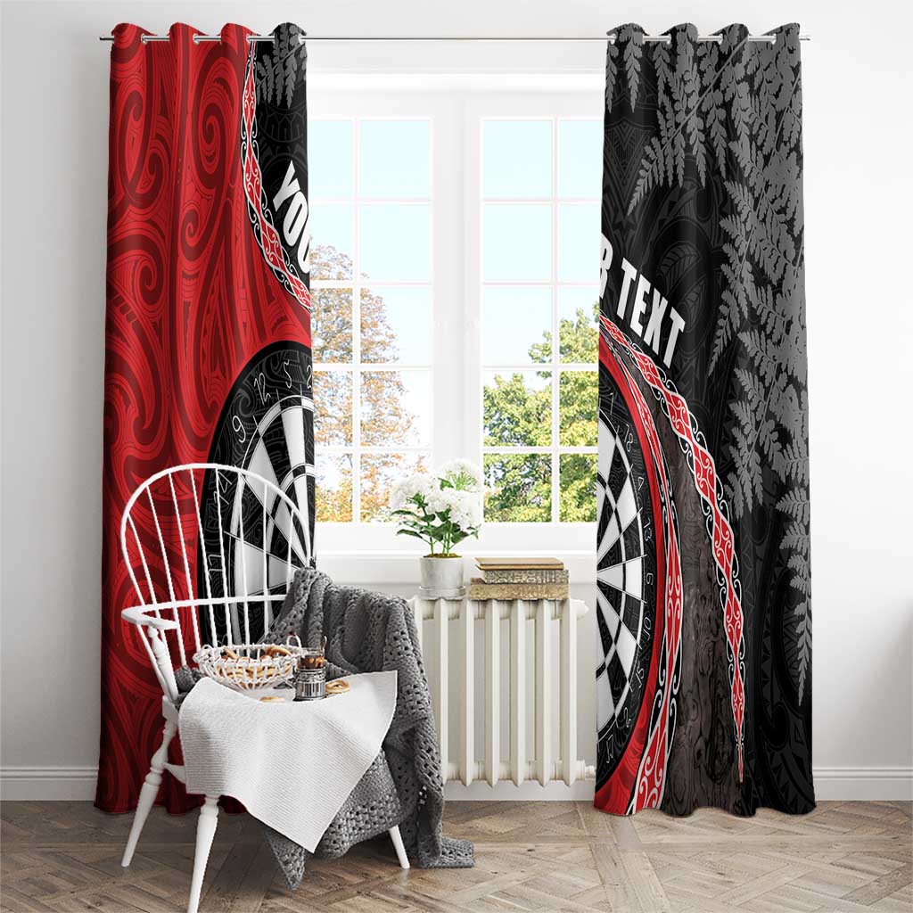 Personalised New Zealand Darts Window Curtain Koru Tribal Tattoo and Silver Fern Maori Pattern Red Color LT03 - Polynesian Pride