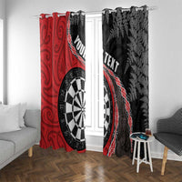 Personalised New Zealand Darts Window Curtain Koru Tribal Tattoo and Silver Fern Maori Pattern Red Color LT03 With Grommets Red - Polynesian Pride