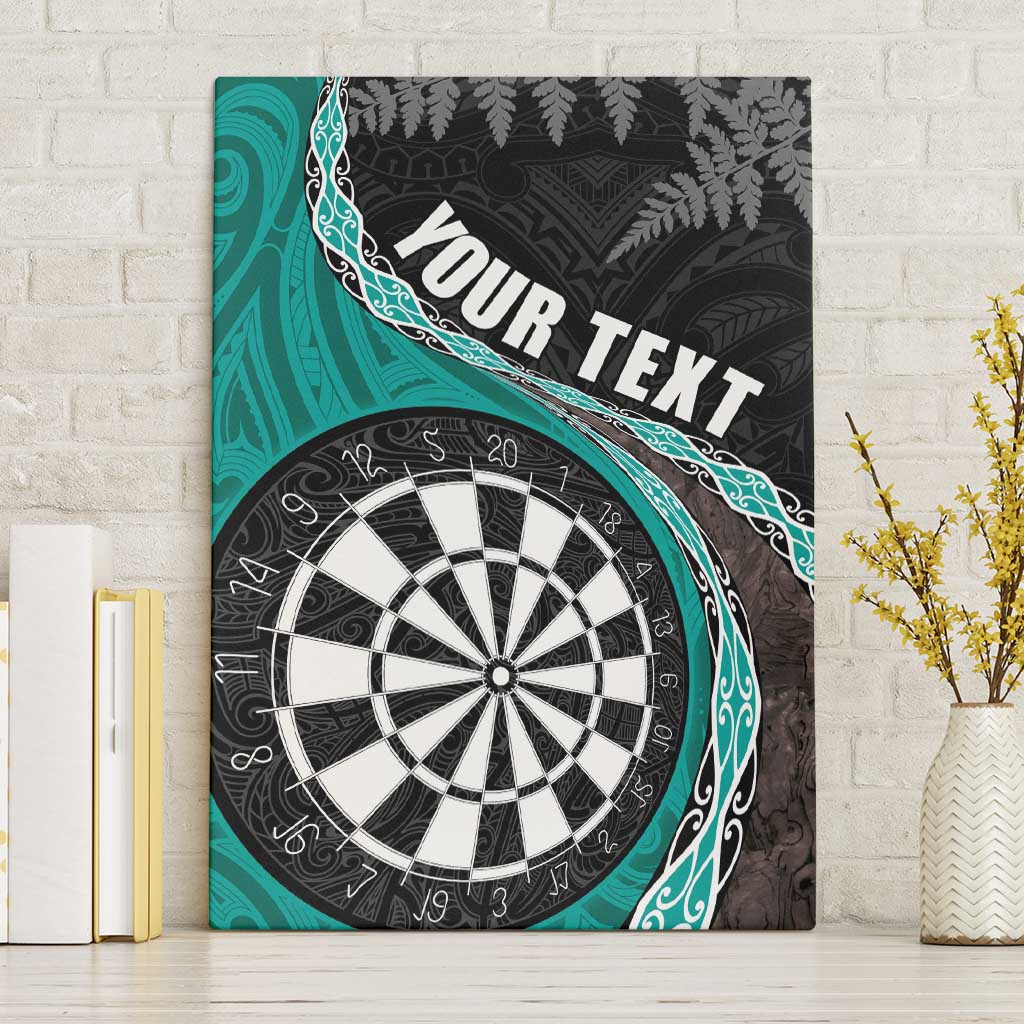 Personalised New Zealand Darts Canvas Wall Art Koru Tribal Tattoo and Silver Fern Maori Pattern Teal Color