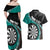 Personalised New Zealand Darts Couples Matching Off Shoulder Maxi Dress and Hawaiian Shirt Koru Tribal Tattoo and Silver Fern Maori Pattern Teal Color