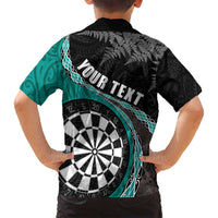 Personalised New Zealand Darts Family Matching Tank Maxi Dress and Hawaiian Shirt Koru Tribal Tattoo and Silver Fern Maori Pattern Teal Color