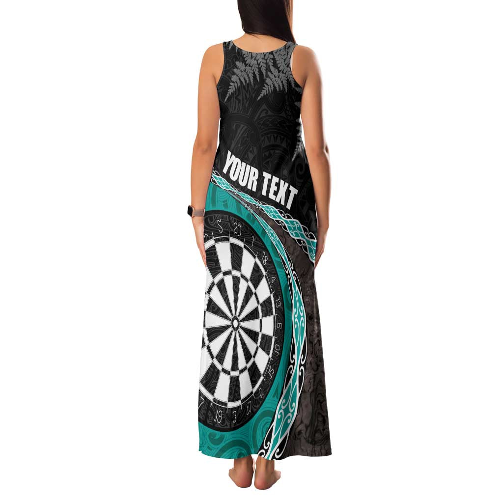 Personalised New Zealand Darts Family Matching Tank Maxi Dress and Hawaiian Shirt Koru Tribal Tattoo and Silver Fern Maori Pattern Teal Color