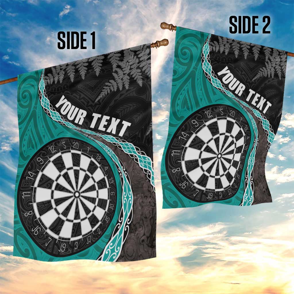 Personalised New Zealand Darts Garden Flag Koru Tribal Tattoo and Silver Fern Maori Pattern Teal Color