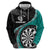 Personalised New Zealand Darts Hoodie Koru Tribal Tattoo and Silver Fern Maori Pattern Teal Color