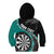 Personalised New Zealand Darts Kid Hoodie Koru Tribal Tattoo and Silver Fern Maori Pattern Teal Color