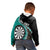 Personalised New Zealand Darts Kid Hoodie Koru Tribal Tattoo and Silver Fern Maori Pattern Teal Color