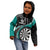 Personalised New Zealand Darts Kid Hoodie Koru Tribal Tattoo and Silver Fern Maori Pattern Teal Color