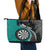 Personalised New Zealand Darts Leather Tote Bag Koru Tribal Tattoo and Silver Fern Maori Pattern Teal Color