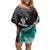 Personalised New Zealand Darts Off Shoulder Short Dress Koru Tribal Tattoo and Silver Fern Maori Pattern Teal Color