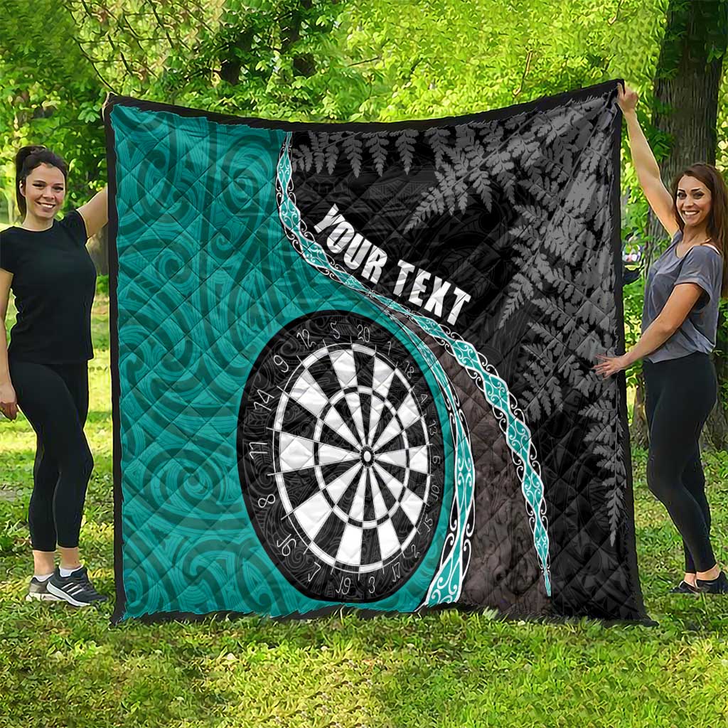Personalised New Zealand Darts Quilt Koru Tribal Tattoo and Silver Fern Maori Pattern Teal Color LT03 - Polynesian Pride