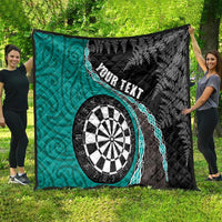Personalised New Zealand Darts Quilt Koru Tribal Tattoo and Silver Fern Maori Pattern Teal Color LT03 - Polynesian Pride