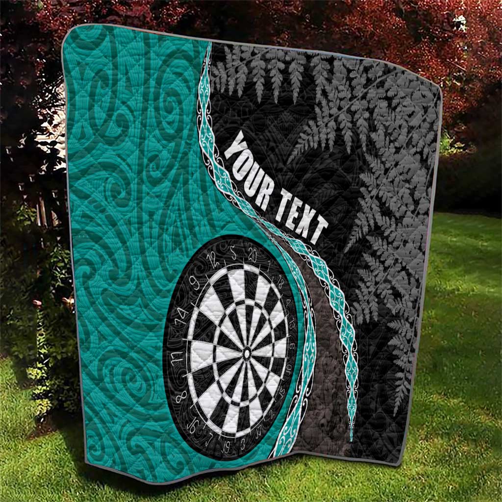 Personalised New Zealand Darts Quilt Koru Tribal Tattoo and Silver Fern Maori Pattern Teal Color LT03 - Polynesian Pride