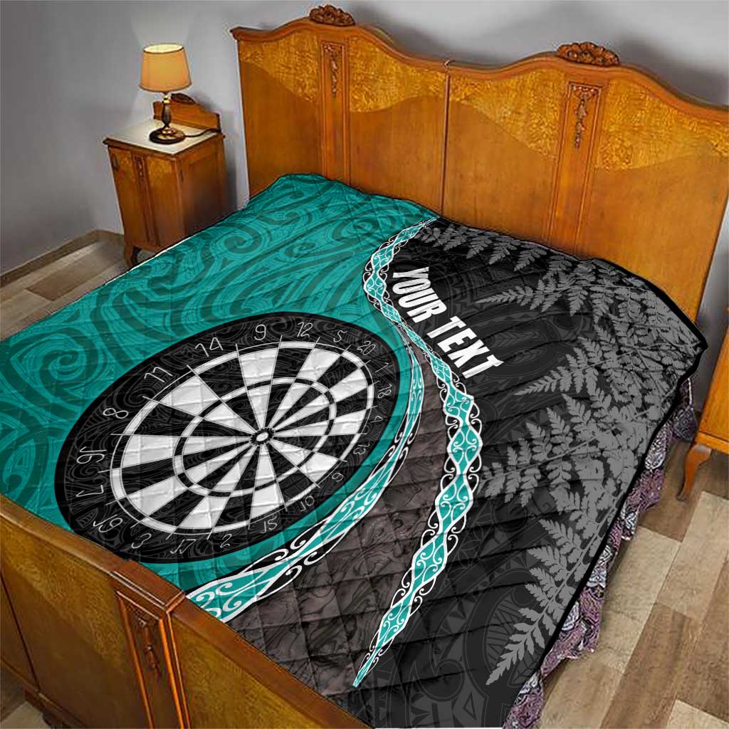 Personalised New Zealand Darts Quilt Koru Tribal Tattoo and Silver Fern Maori Pattern Teal Color LT03 - Polynesian Pride