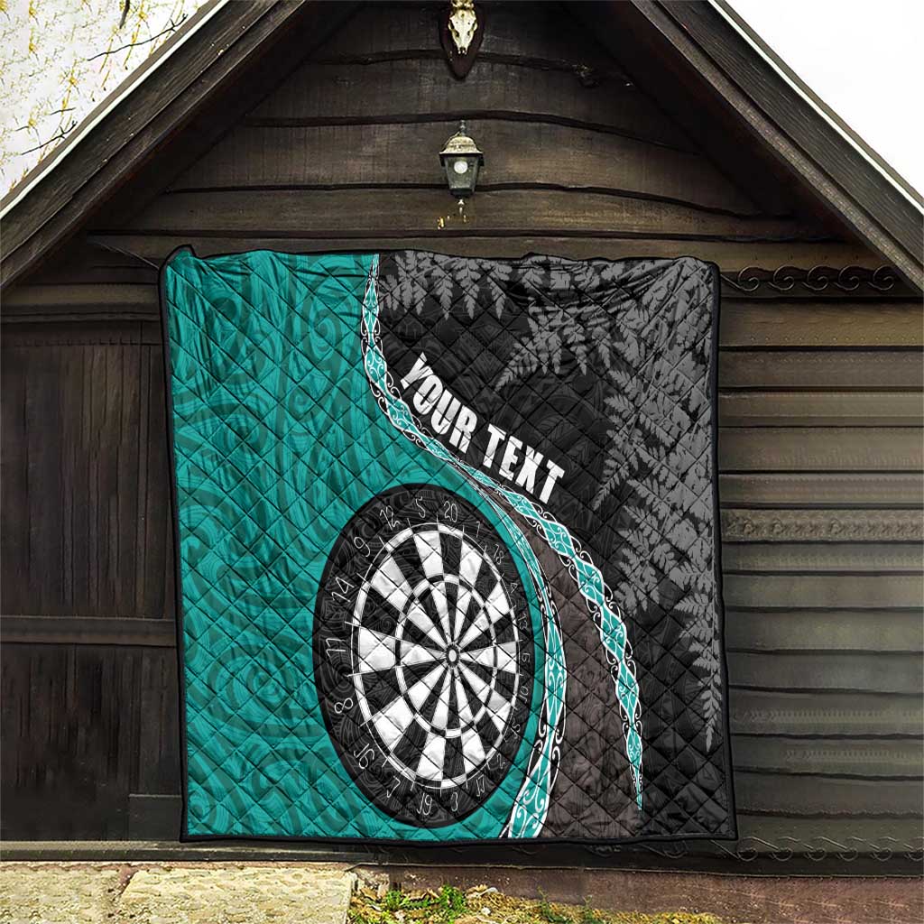 Personalised New Zealand Darts Quilt Koru Tribal Tattoo and Silver Fern Maori Pattern Teal Color LT03 - Polynesian Pride