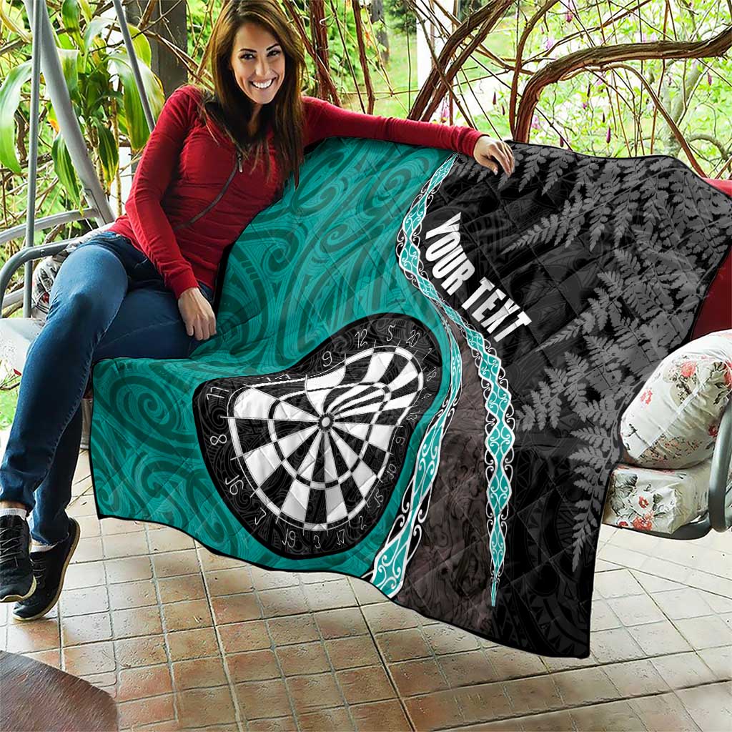 Personalised New Zealand Darts Quilt Koru Tribal Tattoo and Silver Fern Maori Pattern Teal Color LT03 - Polynesian Pride