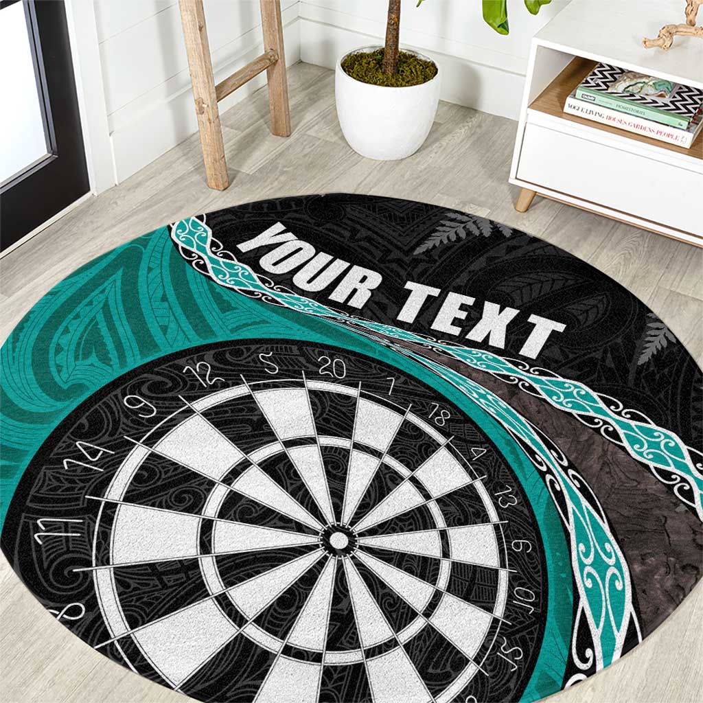 Personalised New Zealand Darts Round Carpet Koru Tribal Tattoo and Silver Fern Maori Pattern Teal Color