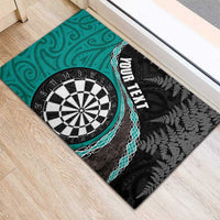 Personalised New Zealand Darts Rubber Doormat Koru Tribal Tattoo and Silver Fern Maori Pattern Teal Color LT03 - Polynesian Pride
