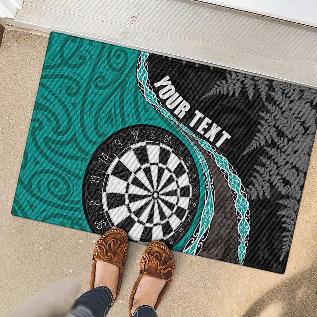 Personalised New Zealand Darts Rubber Doormat Koru Tribal Tattoo and Silver Fern Maori Pattern Teal Color LT03 - Polynesian Pride