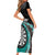 Personalised New Zealand Darts Short Sleeve Bodycon Dress Koru Tribal Tattoo and Silver Fern Maori Pattern Teal Color