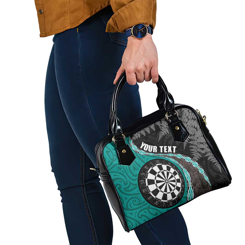 Personalised New Zealand Darts Shoulder Handbag Koru Tribal Tattoo and Silver Fern Maori Pattern Teal Color