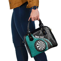 Personalised New Zealand Darts Shoulder Handbag Koru Tribal Tattoo and Silver Fern Maori Pattern Teal Color