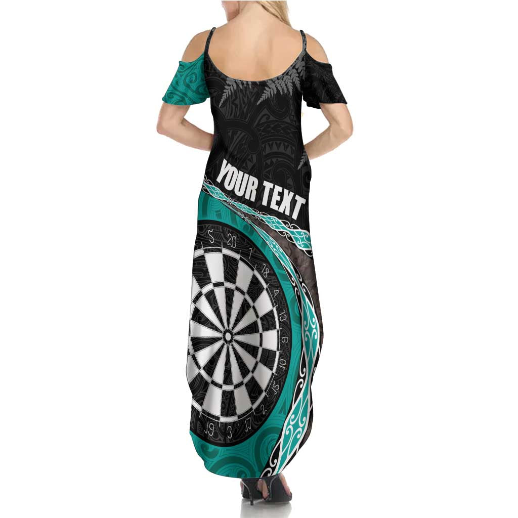 Personalised New Zealand Darts Summer Maxi Dress Koru Tribal Tattoo and Silver Fern Maori Pattern Teal Color