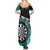 Personalised New Zealand Darts Summer Maxi Dress Koru Tribal Tattoo and Silver Fern Maori Pattern Teal Color