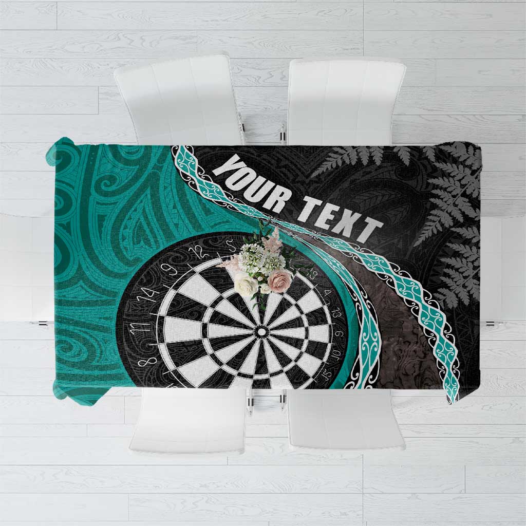 Personalised New Zealand Darts Tablecloth Koru Tribal Tattoo and Silver Fern Maori Pattern Teal Color