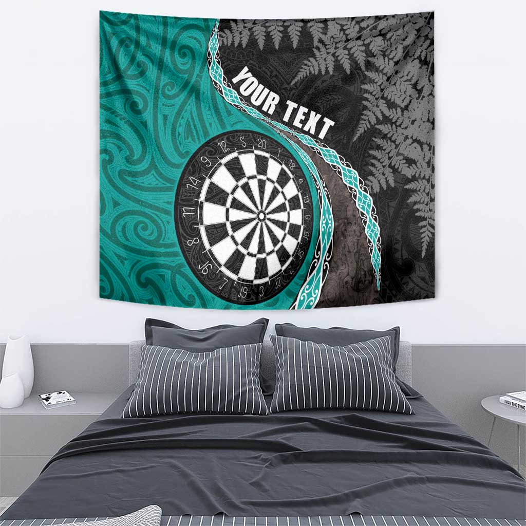 Personalised New Zealand Darts Tapestry Koru Tribal Tattoo and Silver Fern Maori Pattern Teal Color LT03 - Polynesian Pride