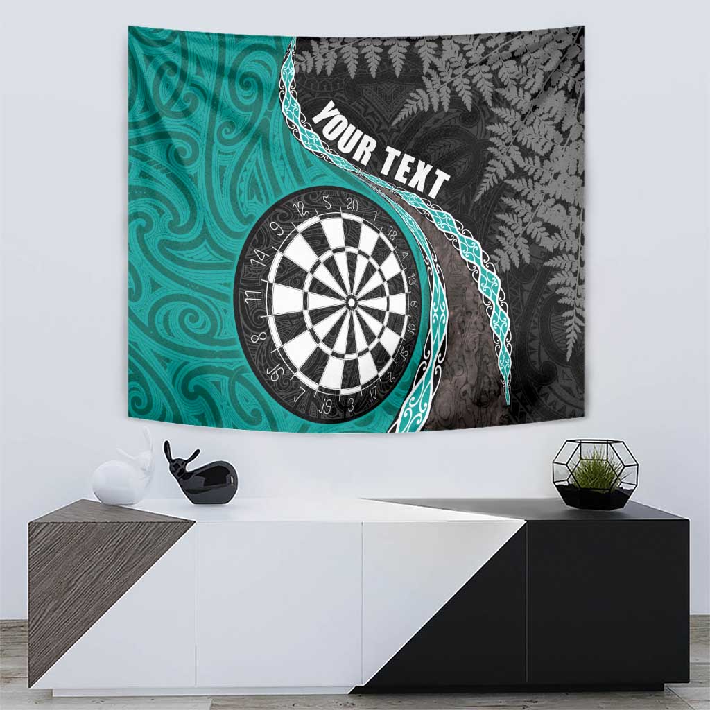 Personalised New Zealand Darts Tapestry Koru Tribal Tattoo and Silver Fern Maori Pattern Teal Color LT03 - Polynesian Pride