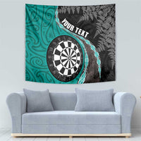 Personalised New Zealand Darts Tapestry Koru Tribal Tattoo and Silver Fern Maori Pattern Teal Color LT03 - Polynesian Pride