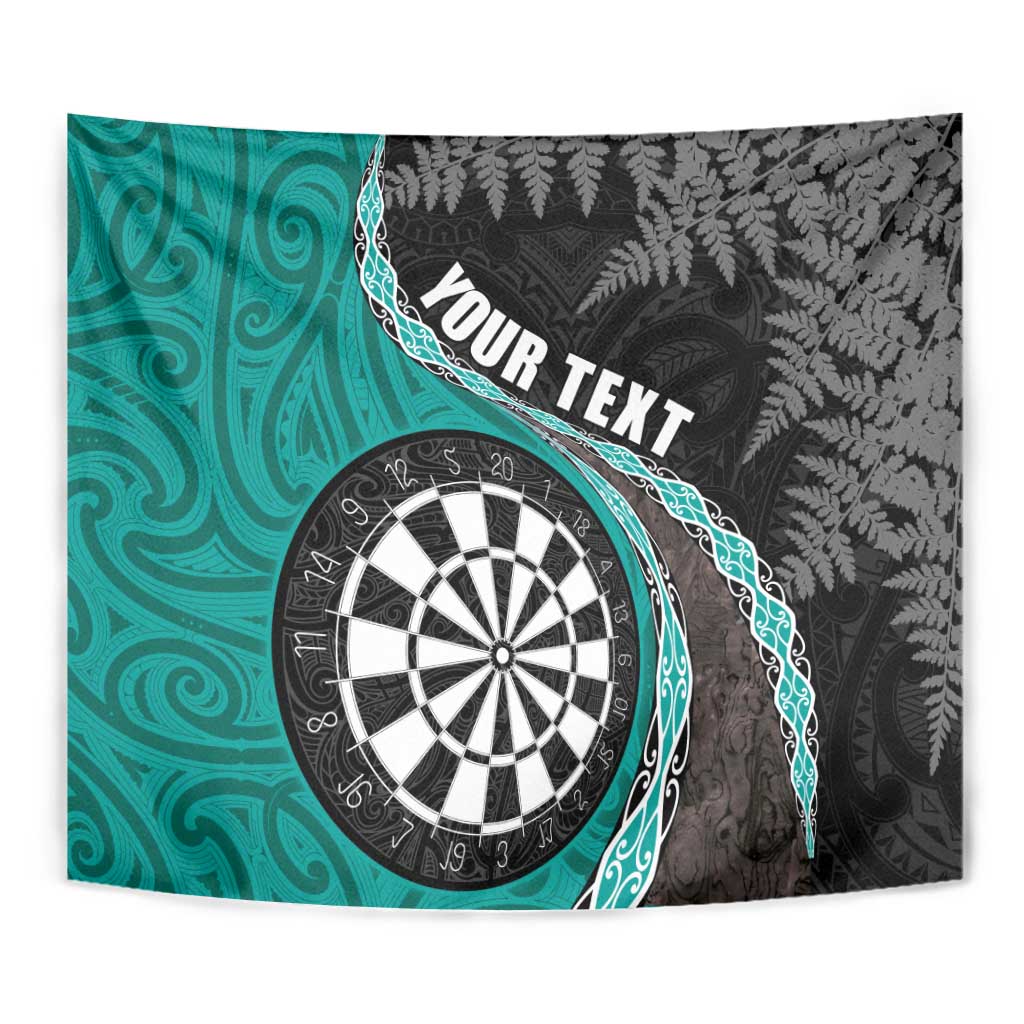 Personalised New Zealand Darts Tapestry Koru Tribal Tattoo and Silver Fern Maori Pattern Teal Color LT03 - Polynesian Pride