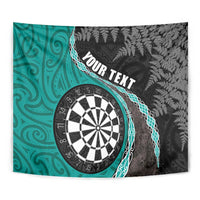 Personalised New Zealand Darts Tapestry Koru Tribal Tattoo and Silver Fern Maori Pattern Teal Color LT03 - Polynesian Pride