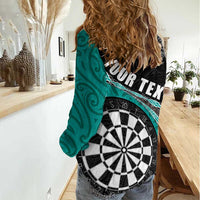 Personalised New Zealand Darts Women Casual Shirt Koru Tribal Tattoo and Silver Fern Maori Pattern Teal Color LT03 - Polynesian Pride