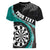 Personalised New Zealand Darts Women V-Neck T-Shirt Koru Tribal Tattoo and Silver Fern Maori Pattern Teal Color