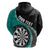 Personalised New Zealand Darts Zip Hoodie Koru Tribal Tattoo and Silver Fern Maori Pattern Teal Color