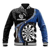 Personalised New Zealand Darts Baseball Jacket Koru Tribal Tattoo and Silver Fern Maori Pattern Blue Color LT03 Unisex Blue - Polynesian Pride