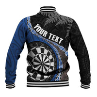 Personalised New Zealand Darts Baseball Jacket Koru Tribal Tattoo and Silver Fern Maori Pattern Blue Color LT03 - Polynesian Pride