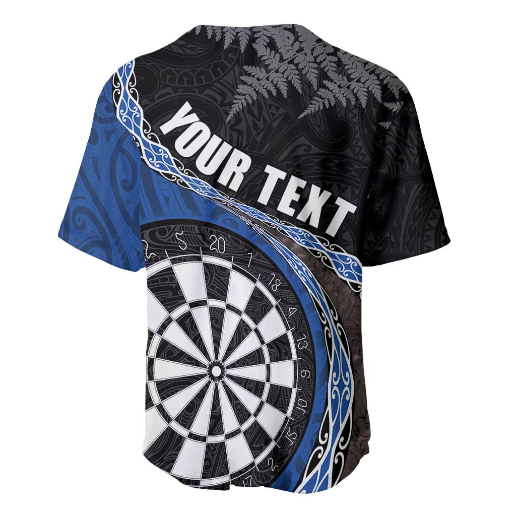Personalised New Zealand Darts Baseball Jersey Koru Tribal Tattoo and Silver Fern Maori Pattern Blue Color LT03 - Polynesian Pride