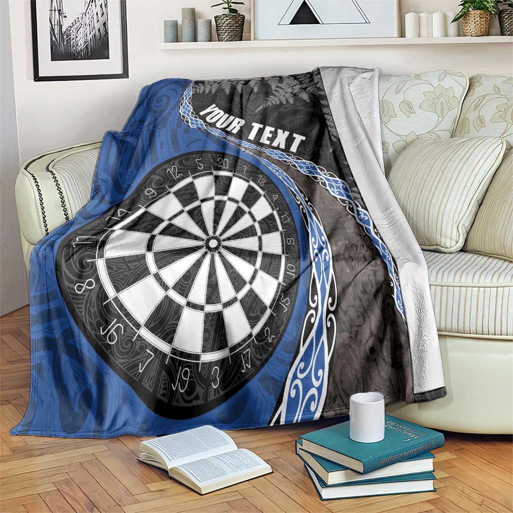 Personalised New Zealand Darts Blanket Koru Tribal Tattoo and Silver Fern Maori Pattern Blue Color