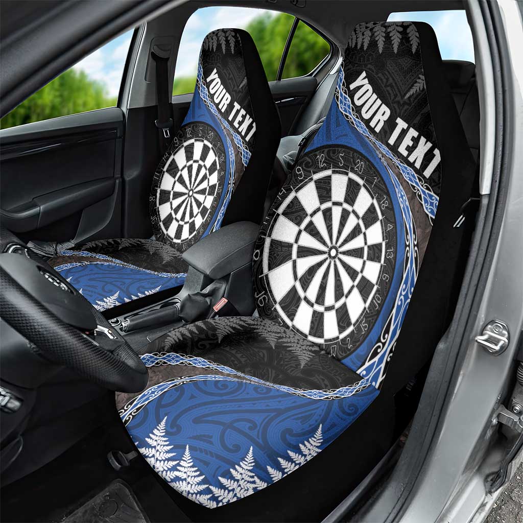 Personalised New Zealand Darts Car Seat Cover Koru Tribal Tattoo and Silver Fern Maori Pattern Blue Color