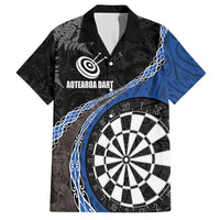 Personalised New Zealand Darts Family Matching Long Sleeve Bodycon Dress and Hawaiian Shirt Koru Tribal Tattoo and Silver Fern Maori Pattern Blue Color LT03 Dad's Shirt - Short Sleeve Blue - Polynesian Pride