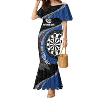 Personalised New Zealand Darts Family Matching Mermaid Dress and Hawaiian Shirt Koru Tribal Tattoo and Silver Fern Maori Pattern Blue Color LT03 Mom's Dress Blue - Polynesian Pride