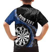 Personalised New Zealand Darts Family Matching Puletasi and Hawaiian Shirt Koru Tribal Tattoo and Silver Fern Maori Pattern Blue Color LT03 - Polynesian Pride