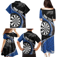 Personalised New Zealand Darts Family Matching Puletasi and Hawaiian Shirt Koru Tribal Tattoo and Silver Fern Maori Pattern Blue Color LT03 - Polynesian Pride