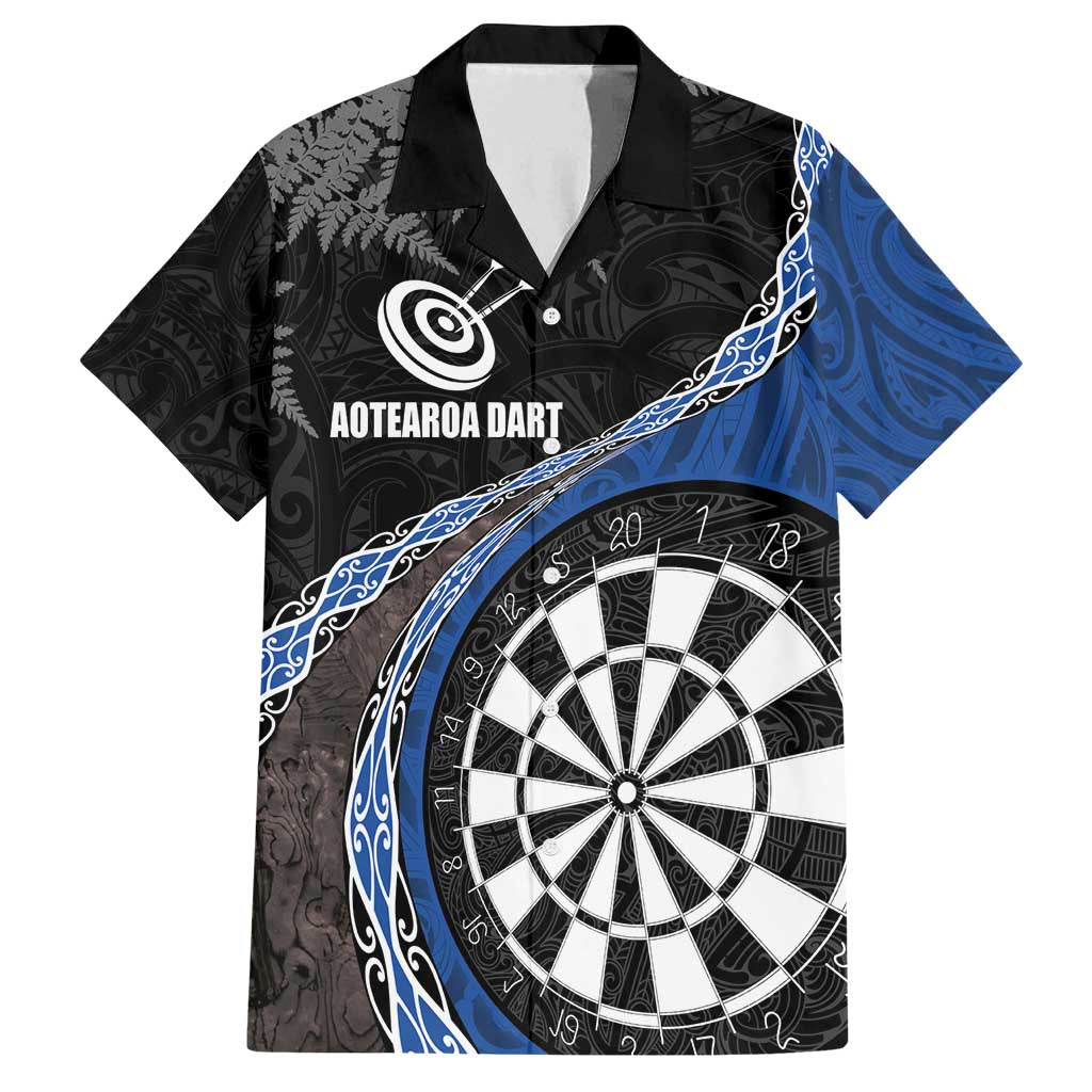 Personalised New Zealand Darts Family Matching Tank Maxi Dress and Hawaiian Shirt Koru Tribal Tattoo and Silver Fern Maori Pattern Blue Color LT03 Dad's Shirt - Short Sleeve Blue - Polynesian Pride