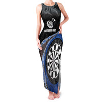 Personalised New Zealand Darts Family Matching Tank Maxi Dress and Hawaiian Shirt Koru Tribal Tattoo and Silver Fern Maori Pattern Blue Color LT03 Mom's Dress Blue - Polynesian Pride