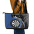 Personalised New Zealand Darts Leather Tote Bag Koru Tribal Tattoo and Silver Fern Maori Pattern Blue Color