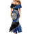 Personalised New Zealand Darts Mermaid Dress Koru Tribal Tattoo and Silver Fern Maori Pattern Blue Color